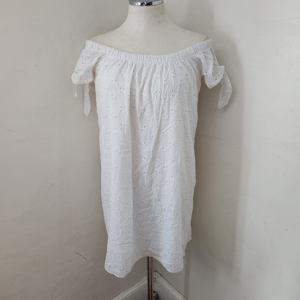Miley + Molly White Eyelet Off The Shoulder Mini‎ Dress Tie Sleeve Medium
